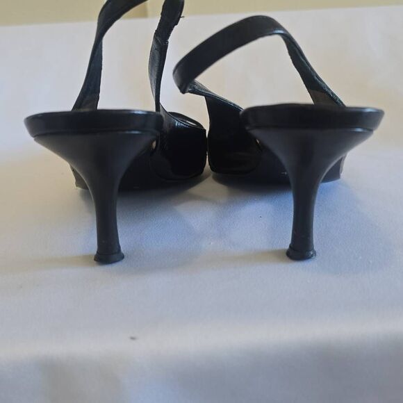 Via Spiga Vintage Heels, Blk Patent/Blk Leather Point Toe, Slingback Pump, 6.5 - Picture 5 of 7
